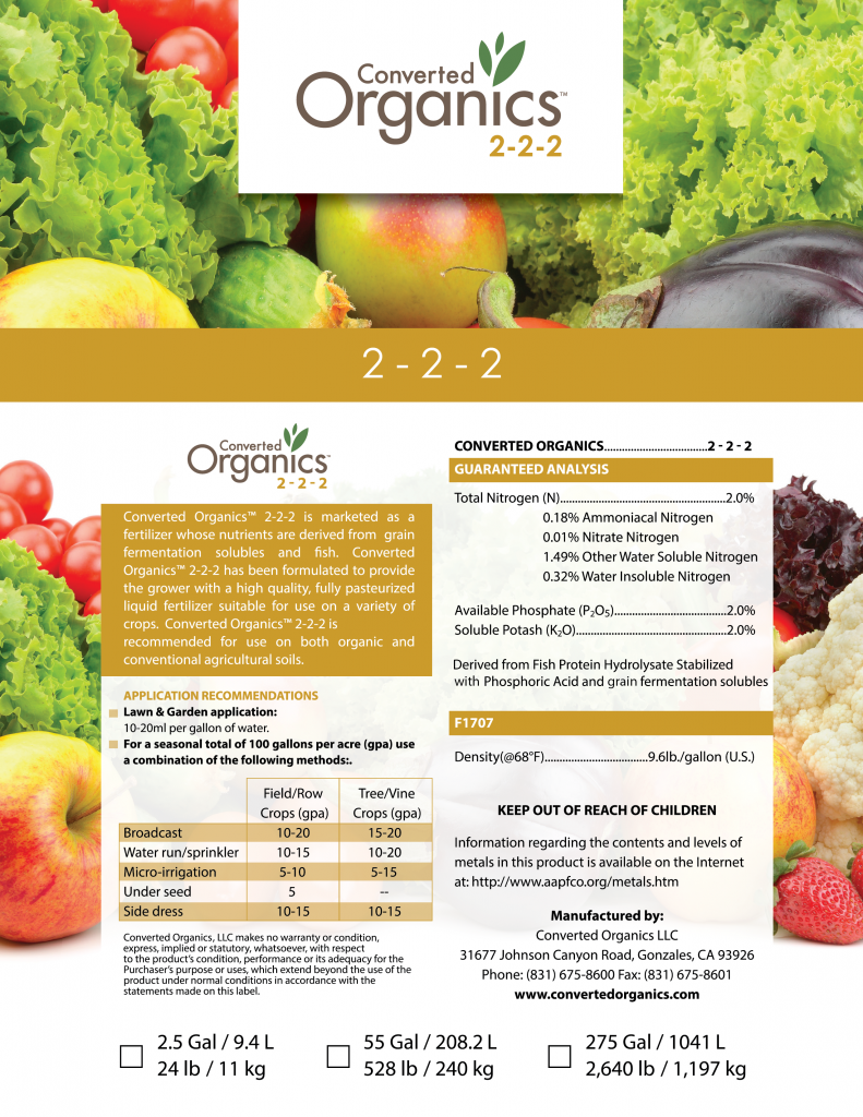 Converted Organics Agriculture Products